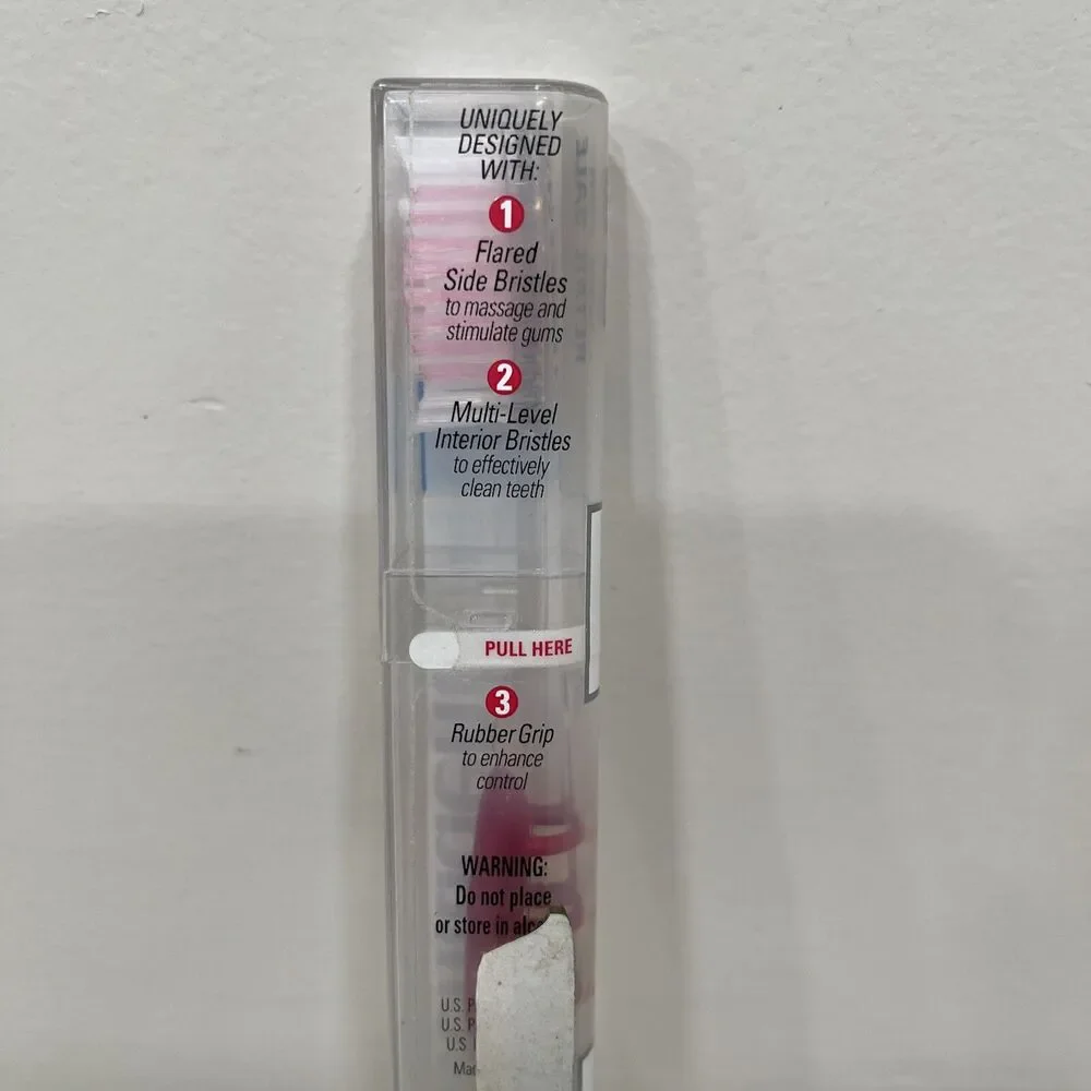 Mentadent 51 Toothbrush Soft Full Head Flared Side Bristles Pink Red Handle